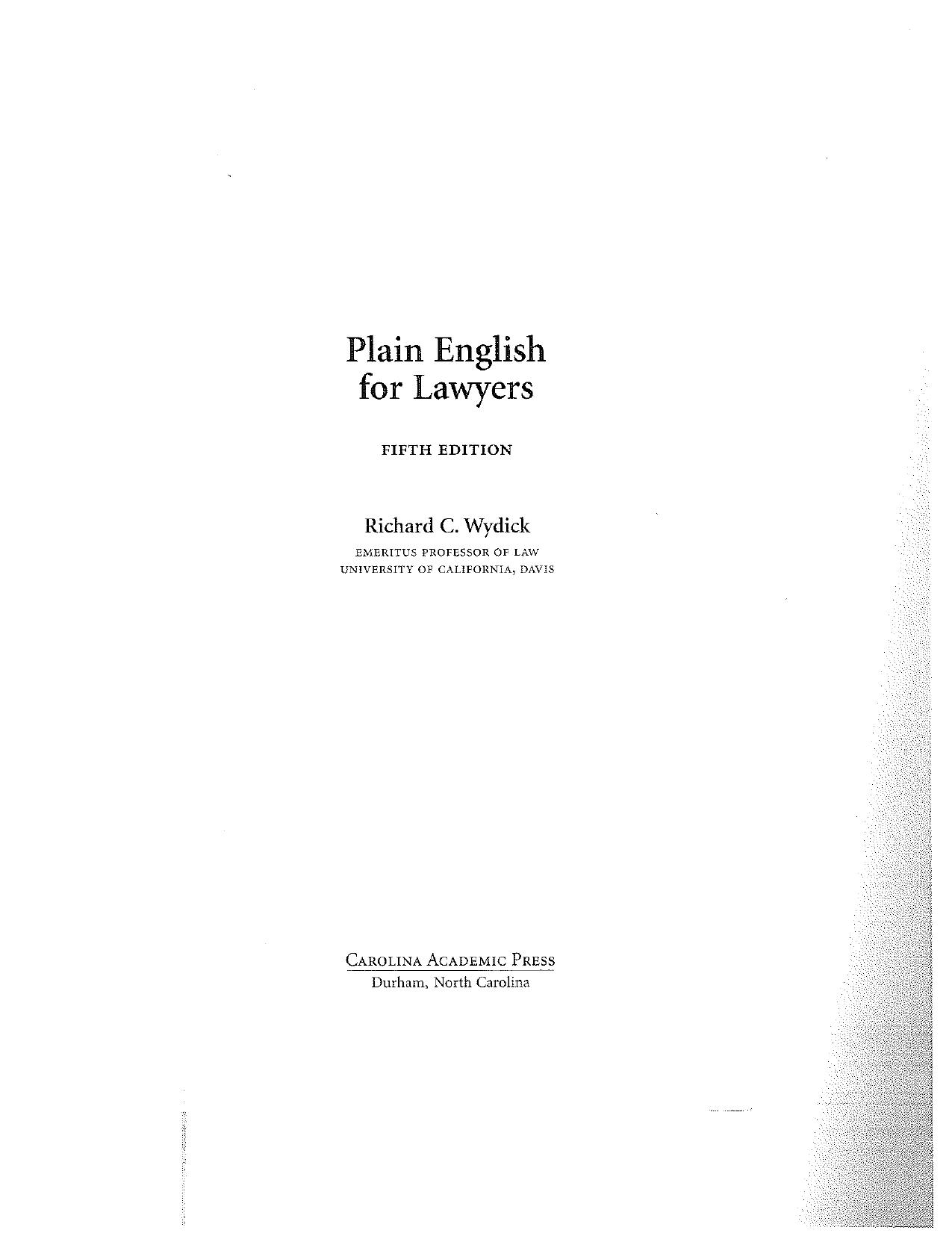R Wydick Plain English for Lawyers