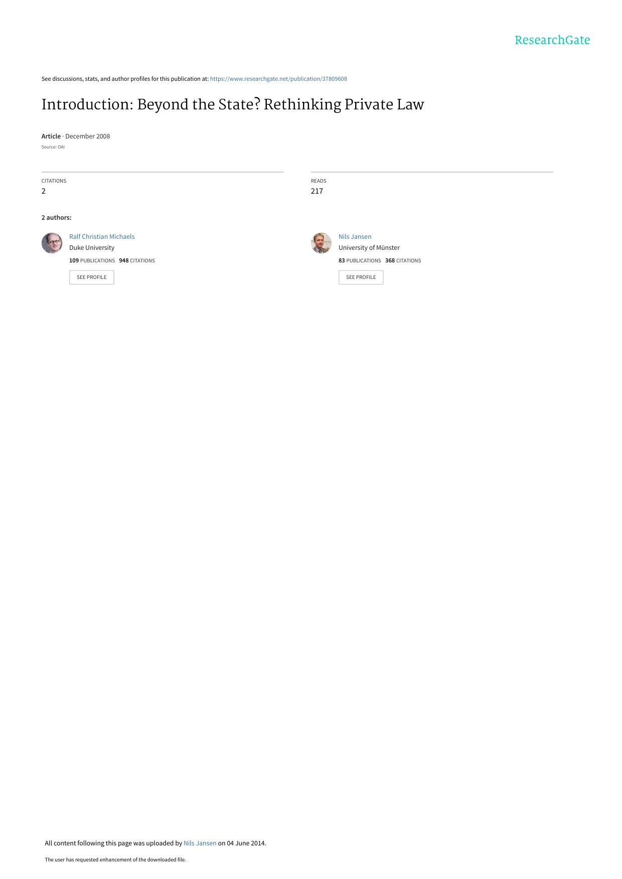 Introduction: Beyond the State? Rethinking Private Law