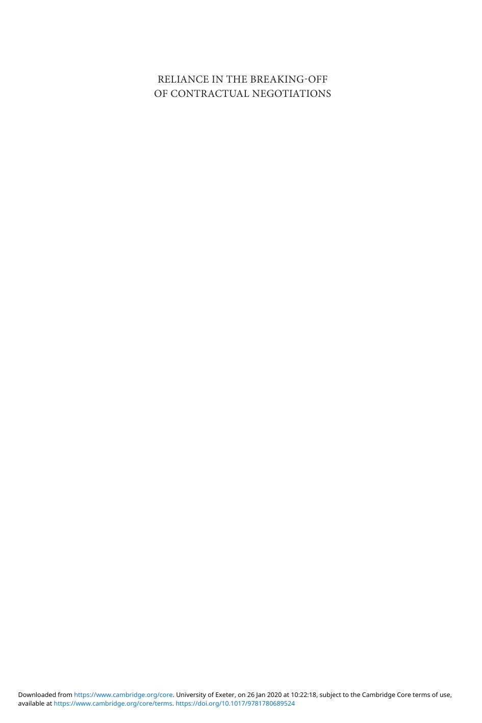 Zuloaga Reliance in the Breaking Off of Contractual Negotiations