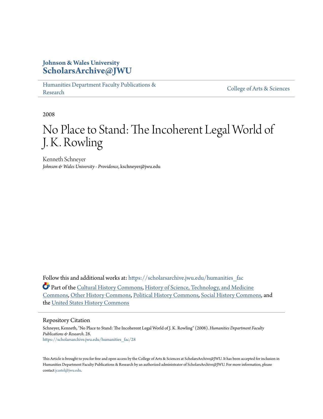 No Place to Stand: The Incoherent Legal World of J. K. Rowling