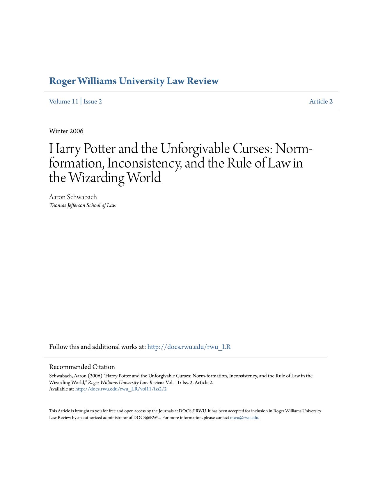 Harry Potter and the Unforgivable Curses: Norm-formation, Inconsistency, and the Rule of Law in the Wizarding World
