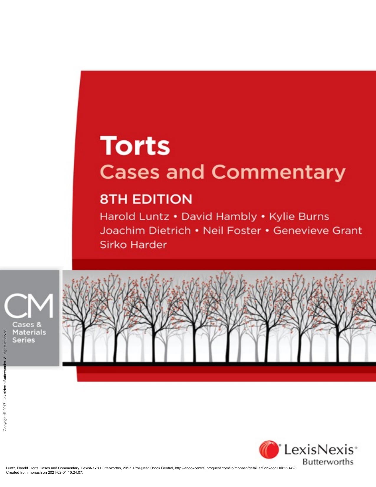 Torts Cases and Commentary Torts Cases and Commentary LexisNexis