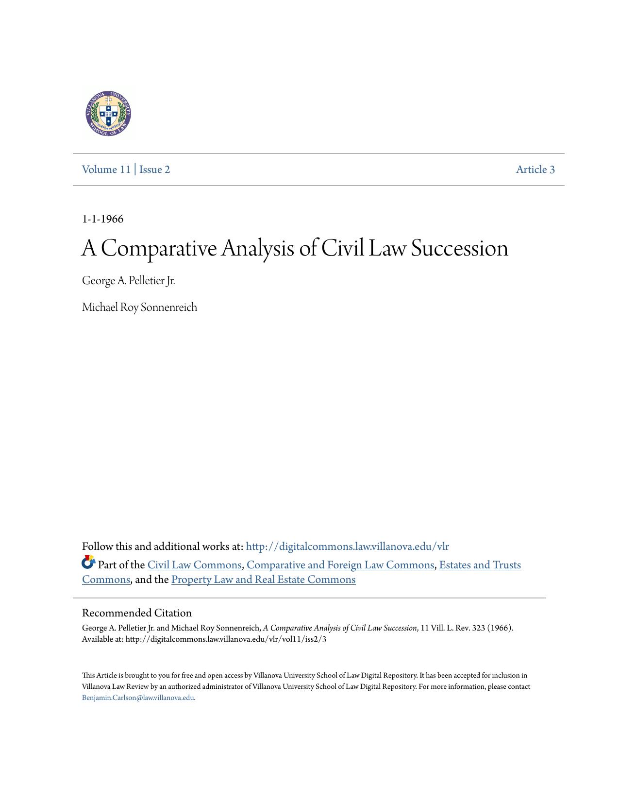 A Comparative Analysis of Civil Law Succession